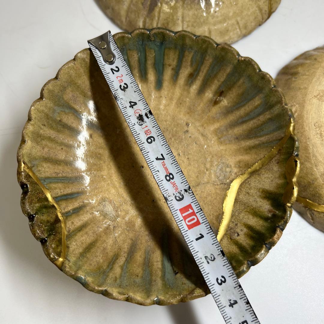 桃山時代 古織部皿3枚 幅約13㎝ 東Y7-0603① 桃山時代