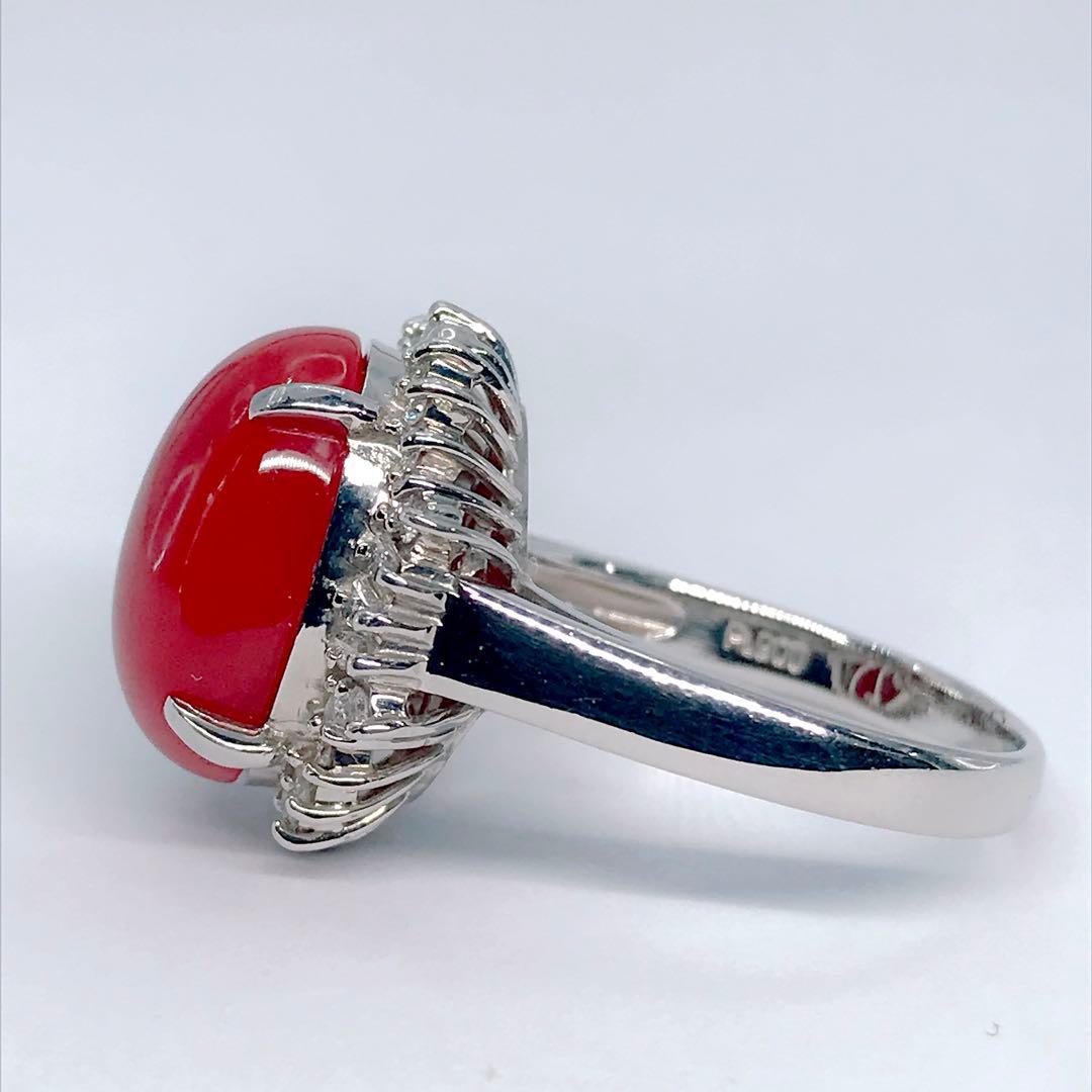 サンゴ ダイヤモンド 0.31ct リング PT900 珊瑚 血赤 コーラル