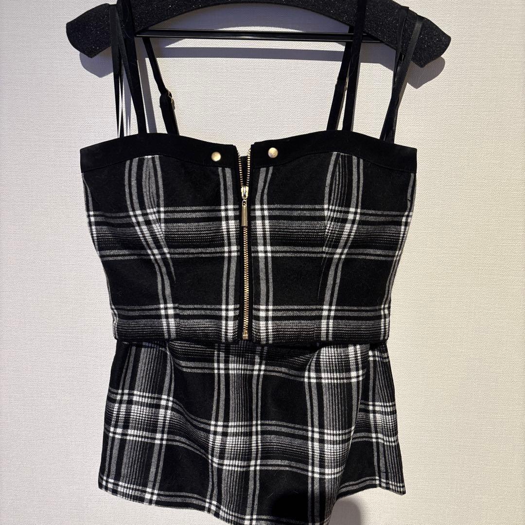glossy チェック×レザーセットアップキャバドレス S