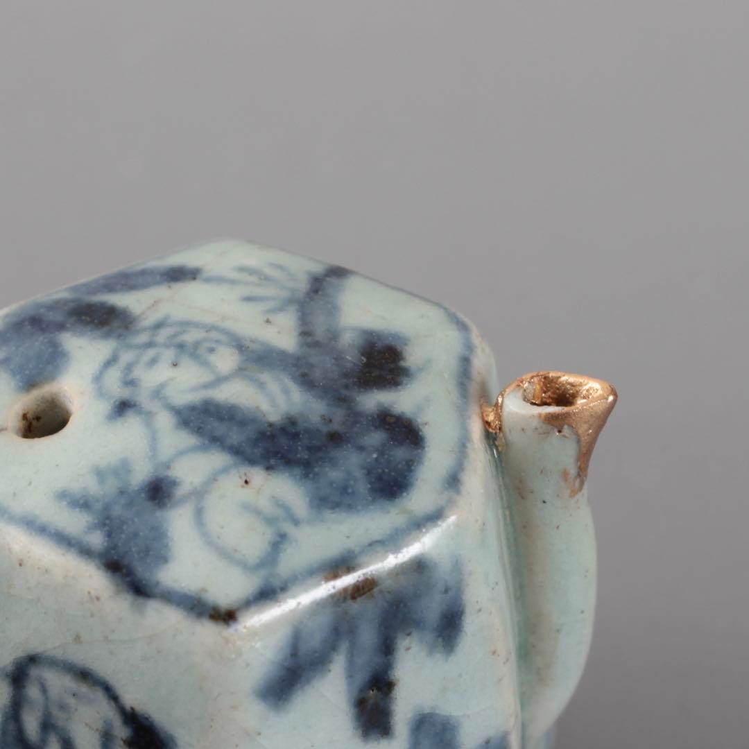 青花 六角 面取 水滴 清朝期 中国美術 古美術 文具 古道具