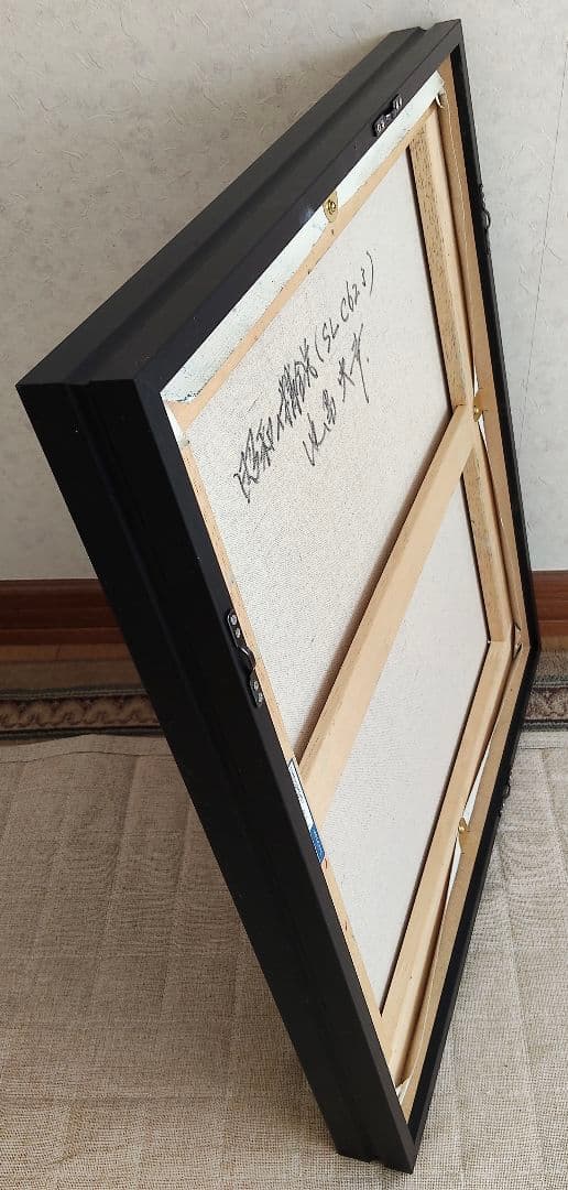 蒸気機関車の油絵（黒フレーム付き）