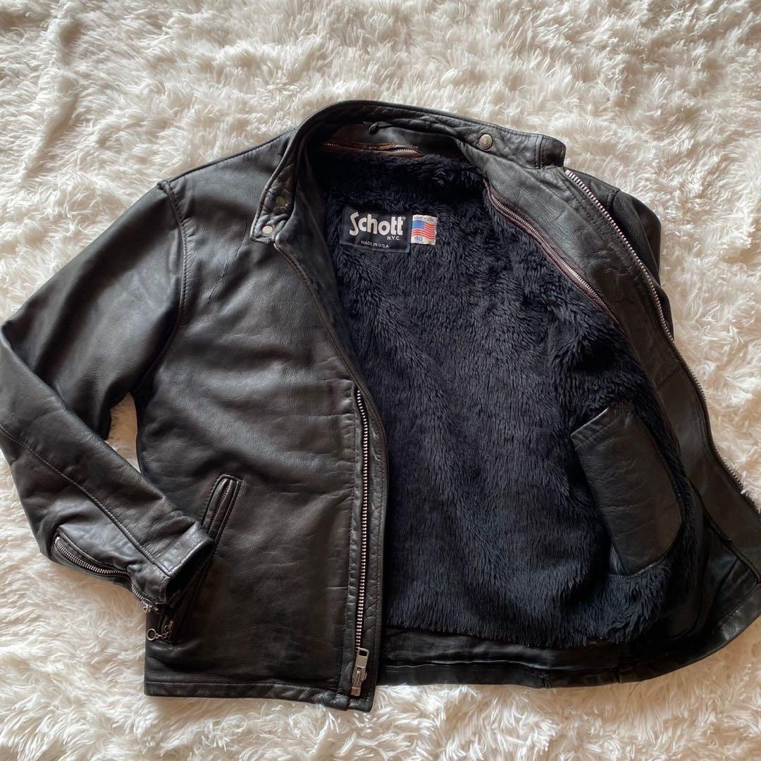 Schott(ショット) / シングルライダースジャケット/ボアライナー/36