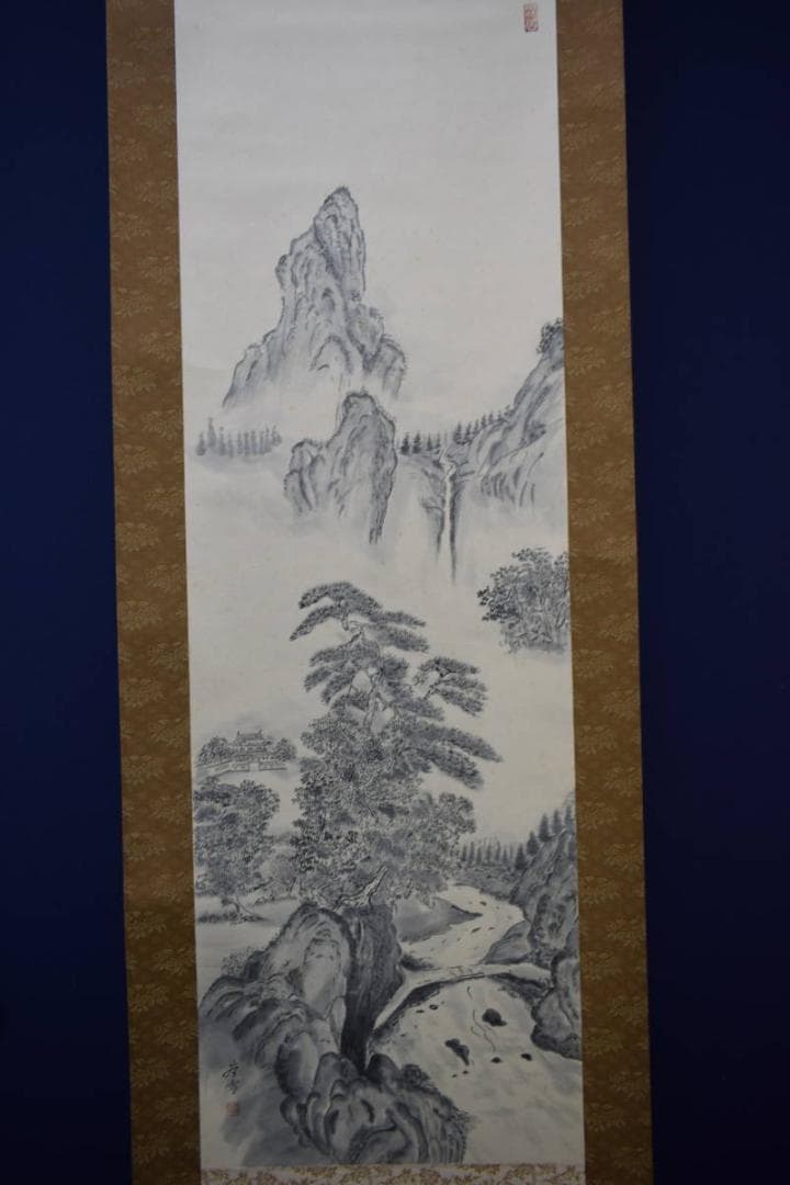 真作/若雪/山水図/布袋屋掛軸HF-660
