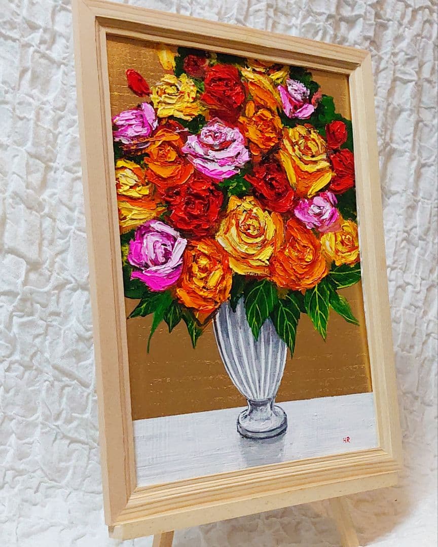 油絵 絵画 【薔薇の盛り合わせ】