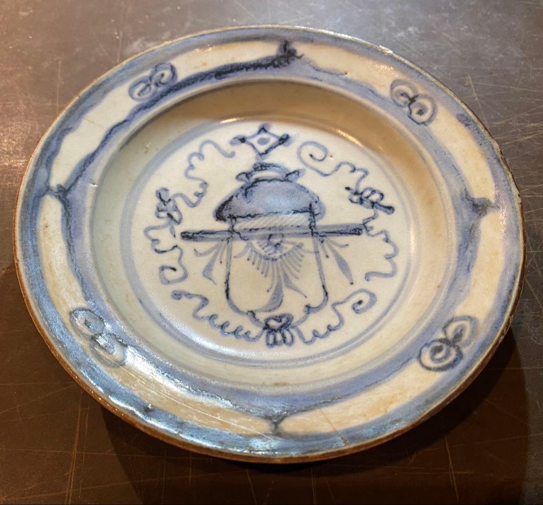 福建省徳化窯 染付絵皿 鑑賞台付 沈船品 ヴィンテージ レア ・