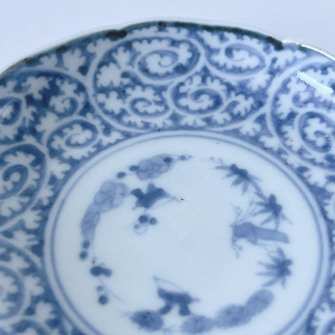 古伊万里　染付　逆蛸唐草　小皿　骨董