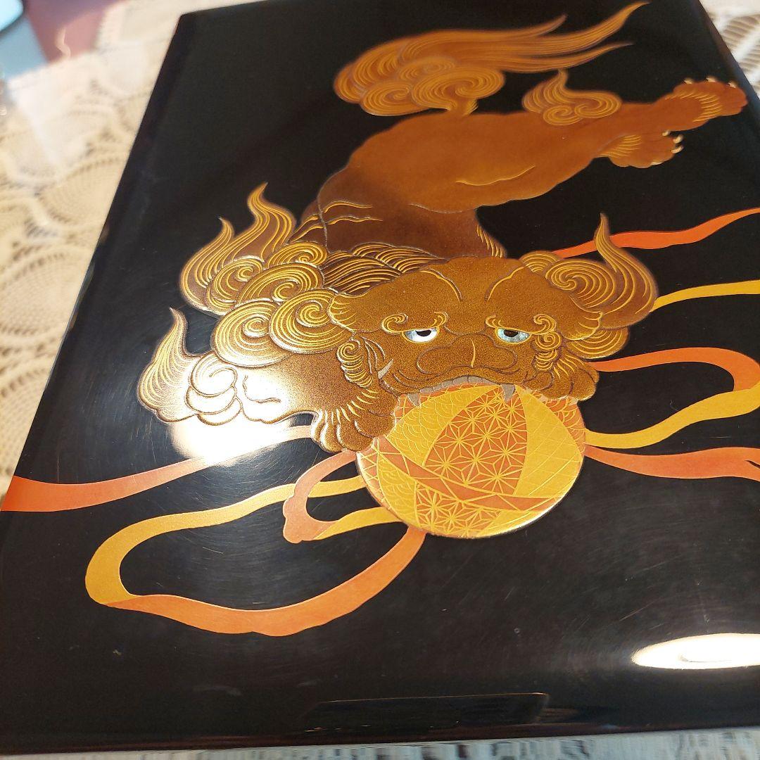 輪島塗　 文箱　 獅子デザイン