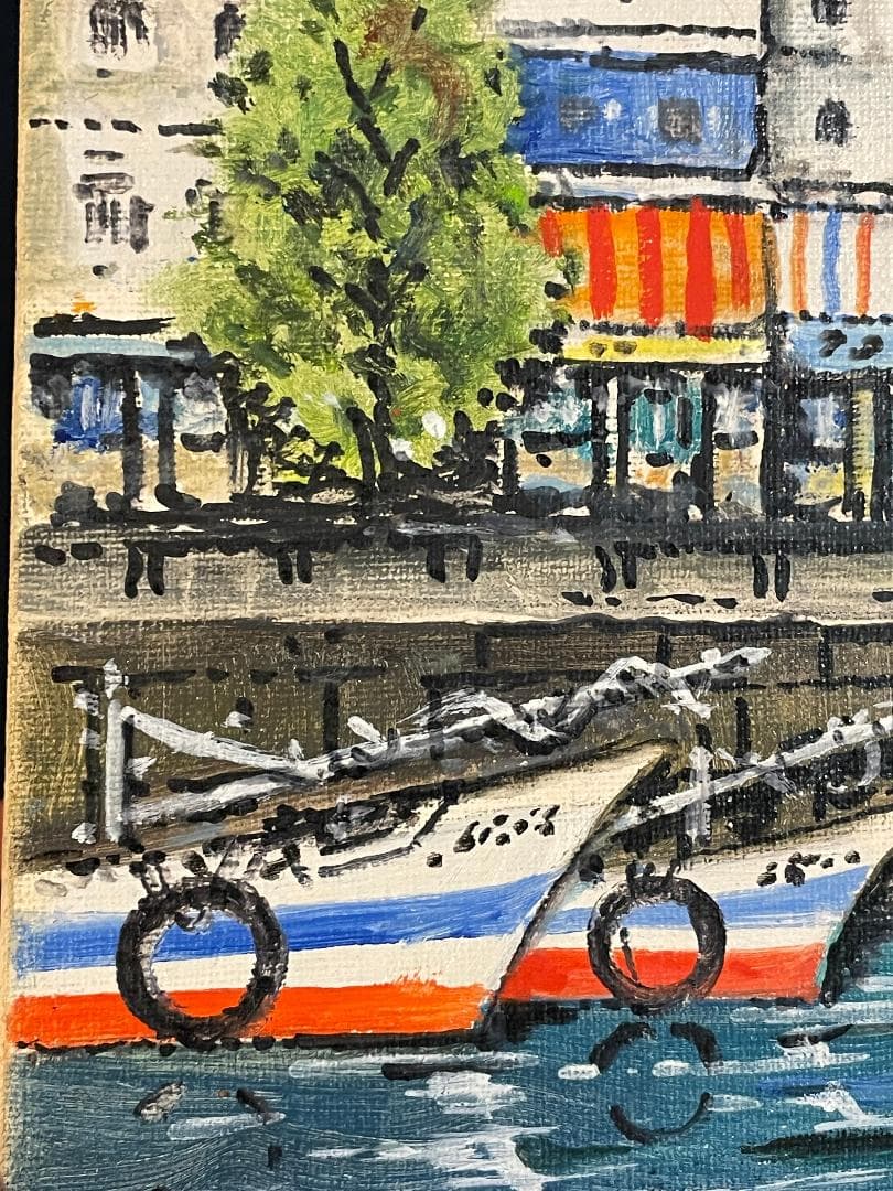 「真作」夏目公平「オンフルール港町」風景画　油彩画　額装　サイン有り　F4号