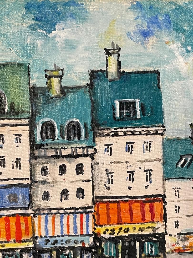 「真作」夏目公平「オンフルール港町」風景画　油彩画　額装　サイン有り　F4号