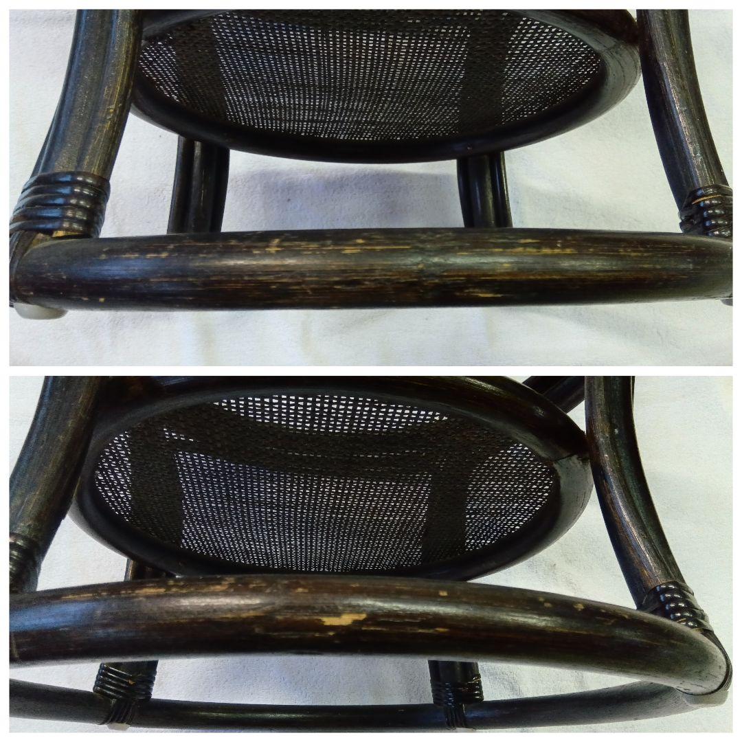 ラタン サイドテーブル ガラステーブル 籐 黒色 丸テーブル センター