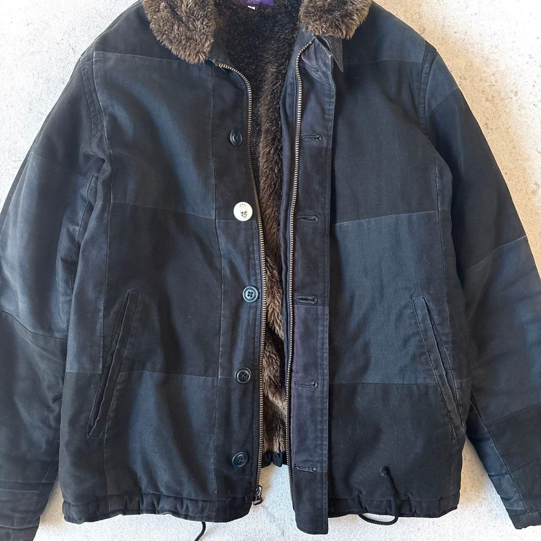 ネペンテス 日本製 裏ボア コットン パッチワーク 短丈 ジャケット 黒ブラック