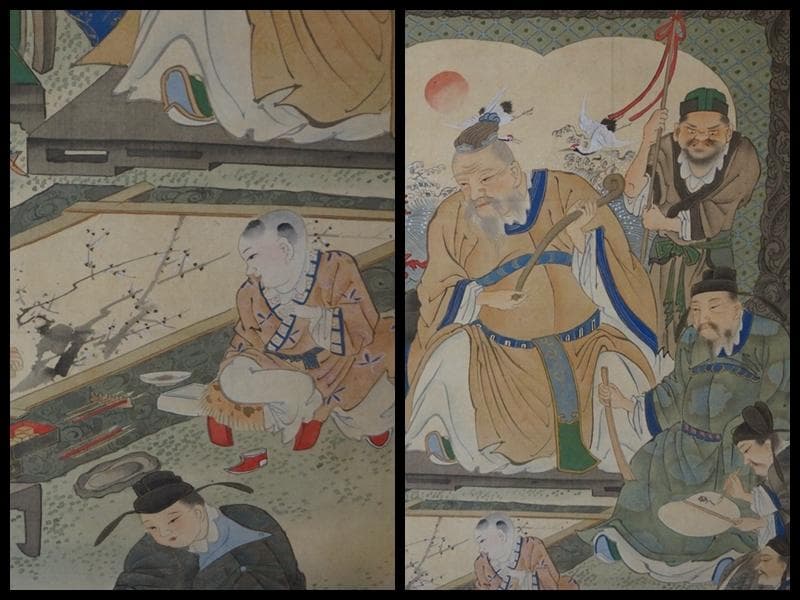 江戸中期絵師 南蘋派 岡岷山作『郭子儀図』絹本大型掛軸 真