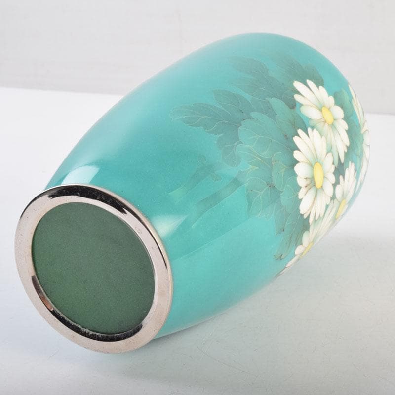 七宝焼 青釉 花文 花瓶 V 8999