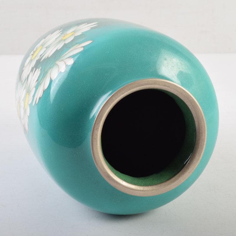 七宝焼 青釉 花文 花瓶 V 8999