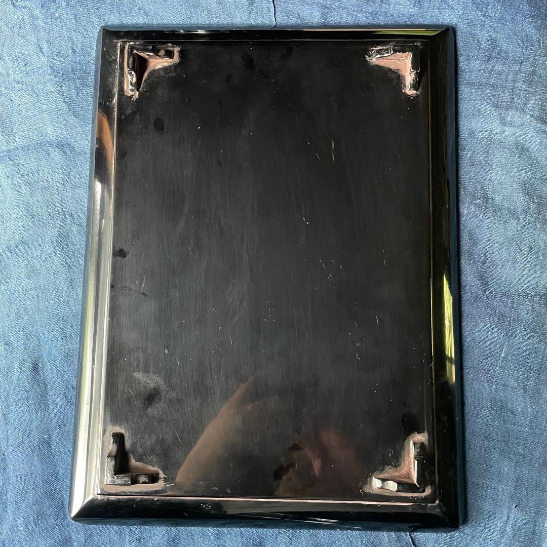 黒塗り盆 螺鈿 長方形 26㎝×35㎝ 漆器 盆 螺鈿細工 長方盆 木製 お盆