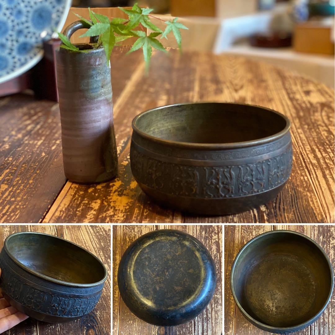 □送料無料□ 銅製 建水 煎茶道具 金属工芸品 唐物 茶室 骨董 時代