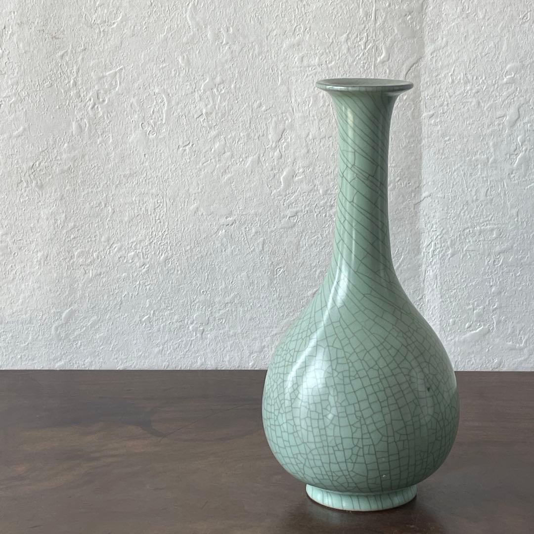 中島ブルーの傑作　人間国宝　中島宏　青磁　花入　共箱　花器　花瓶　壷　青瓷