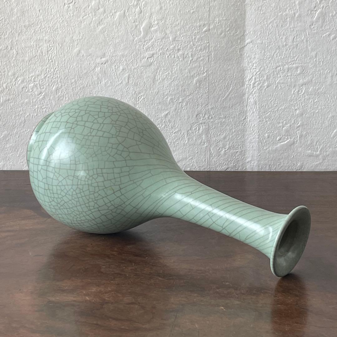 中島ブルーの傑作　人間国宝　中島宏　青磁　花入　共箱　花器　花瓶　壷　青瓷