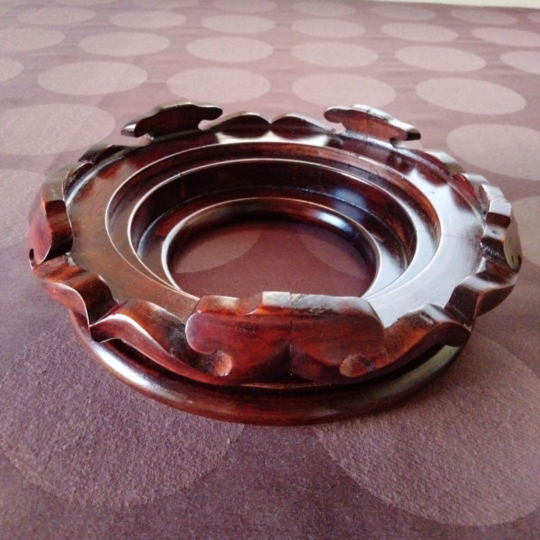 陶磁器大器を乗せる安定した鑑賞台蓮華台座最高級天然唐木細工