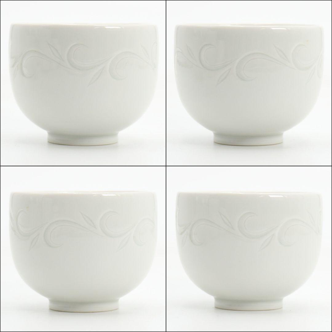 林敏夫作 白磁唐草文湯呑 五客 共箱 板谷波山弟子 C695