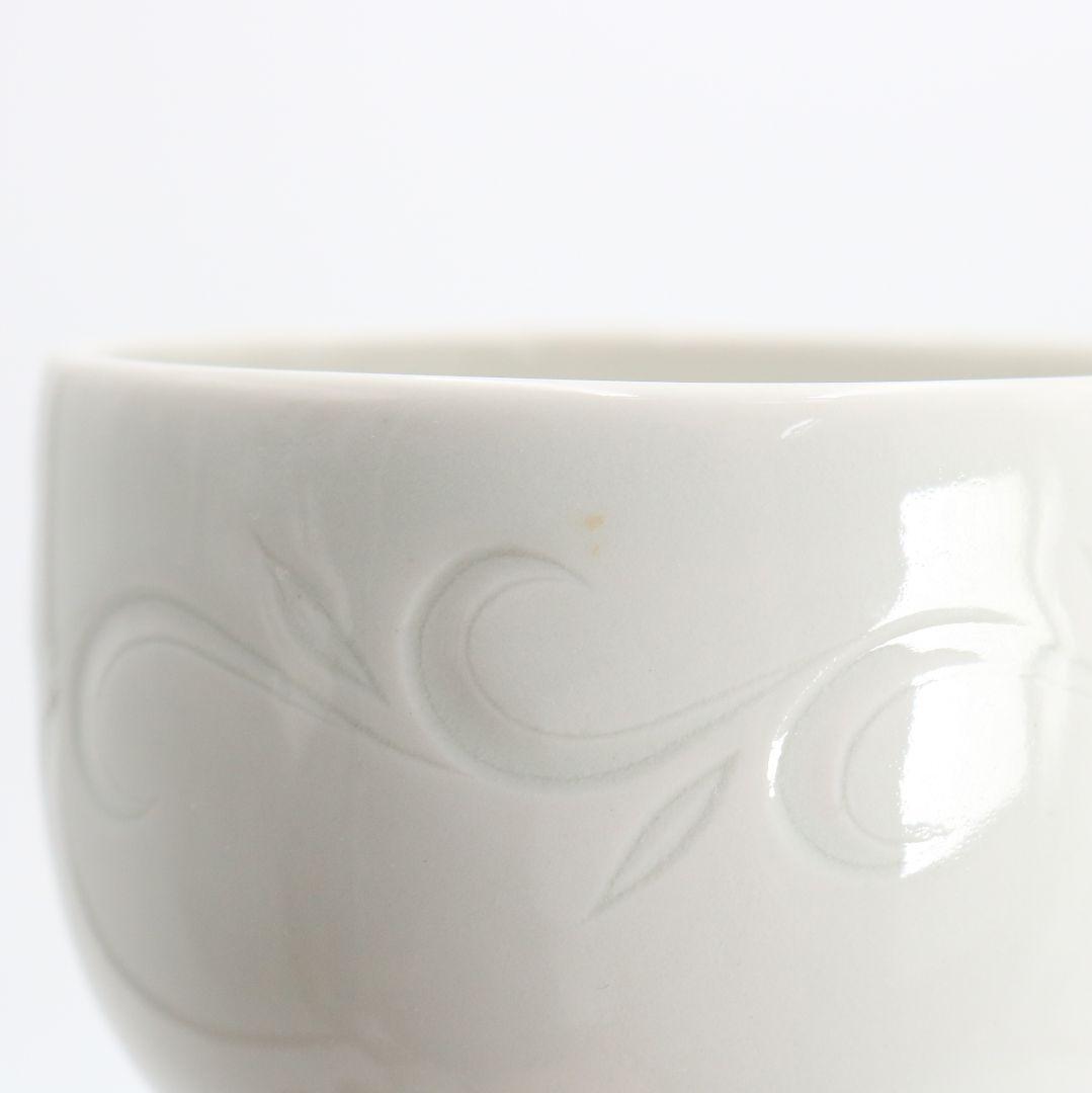 林敏夫作 白磁唐草文湯呑 五客 共箱 板谷波山弟子 C695