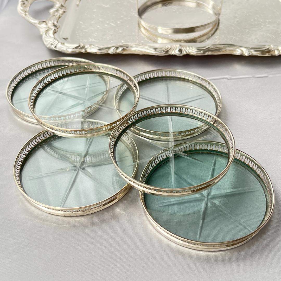 【純銀/ガラス】ワイングラスコースター 6枚 スターリングシルバー