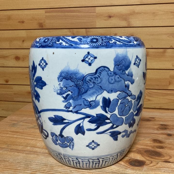 レトロな染付の良い火鉢 唐獅子 メダカ鉢.瀬戸.古伊万里.李朝.伊万里