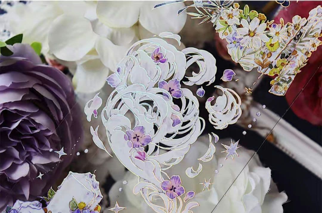 巻売 496☆ 海外 マスキングテープ マステ PET 装飾 花 銀ホロ