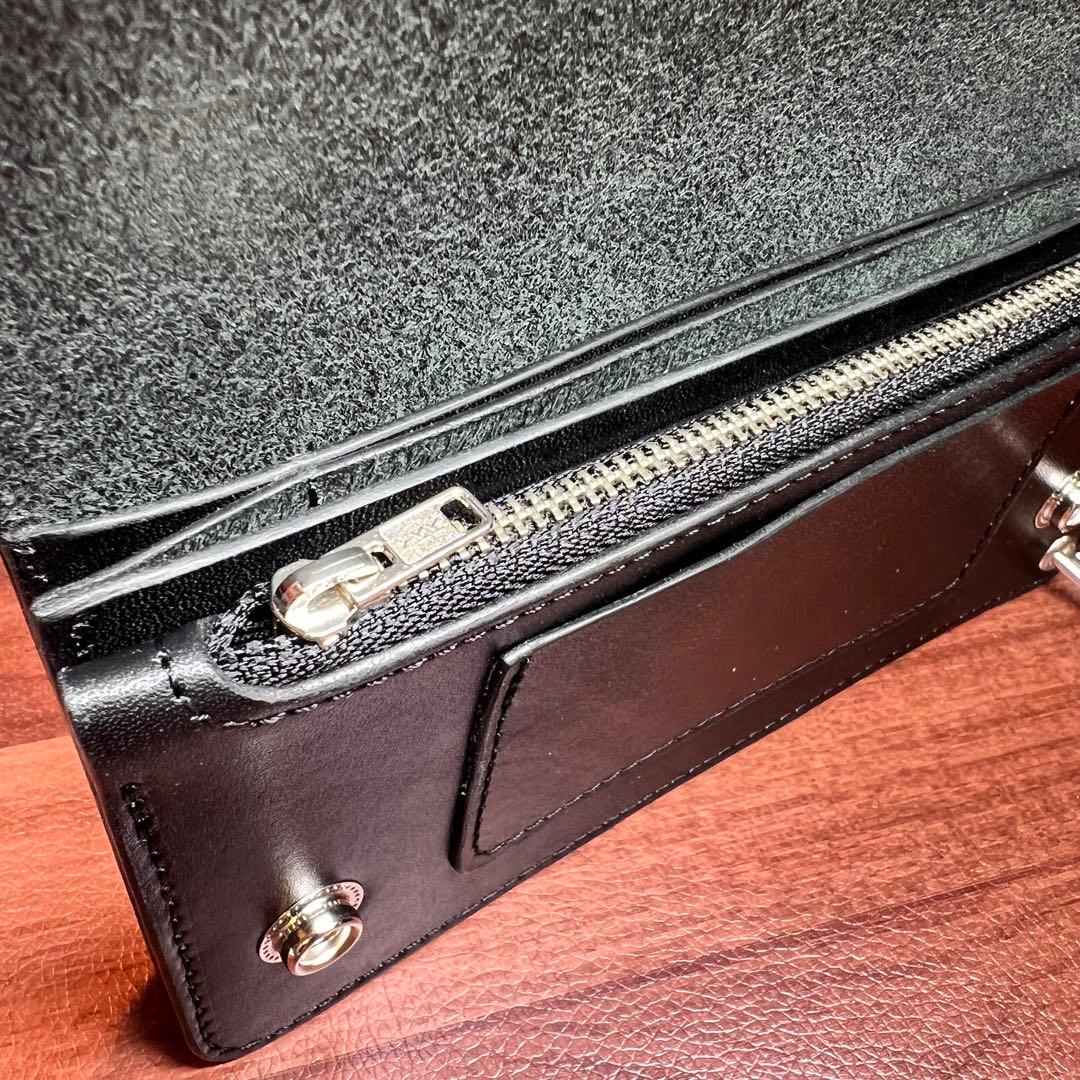 【トラッカーウォレット ロング 3層】 ブラック 北米ステア シルバー