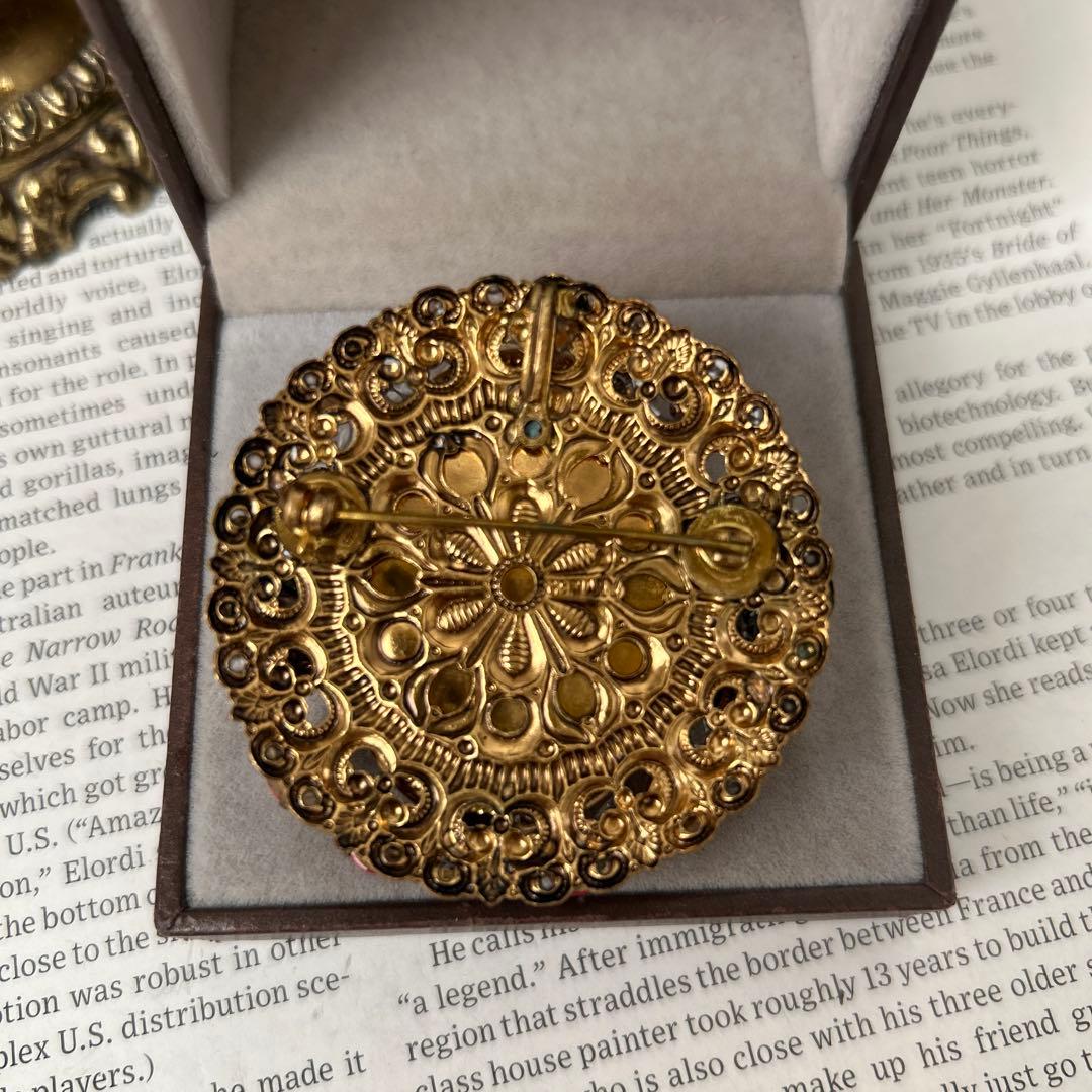 W.GERMANY西ドイツ製アンティークブローチ 大ぶり 赤