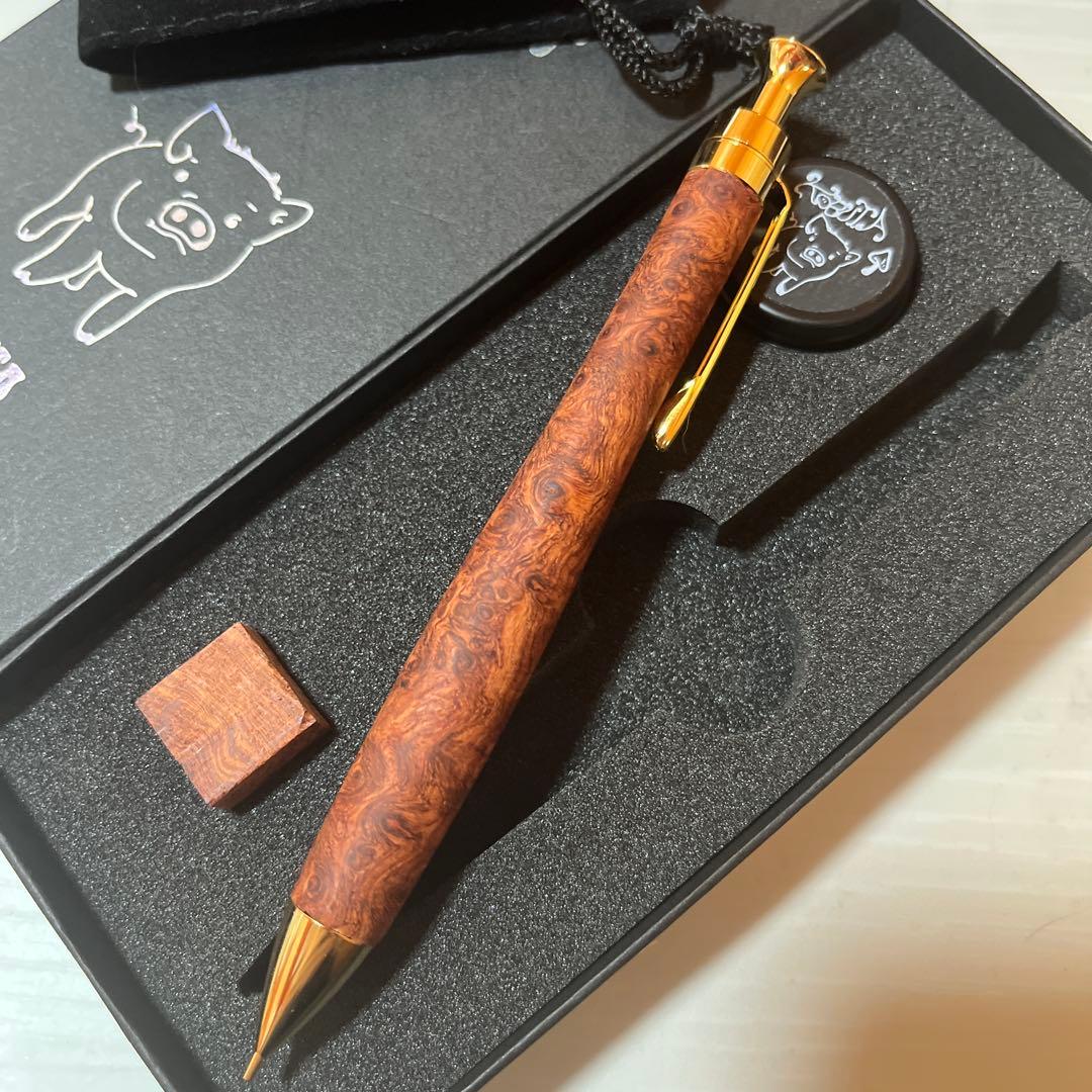 こぶた工房 シャープペンシル 極上花梨瘤 赤青0.5mmゴールド金具 極上