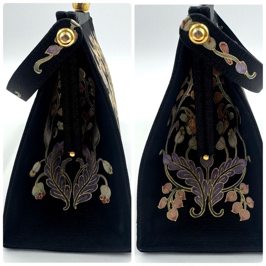 皇室御用達✨岡重　OKAJIMA　絹 100%　和装　ハンドバッグ　ビジュー　黒