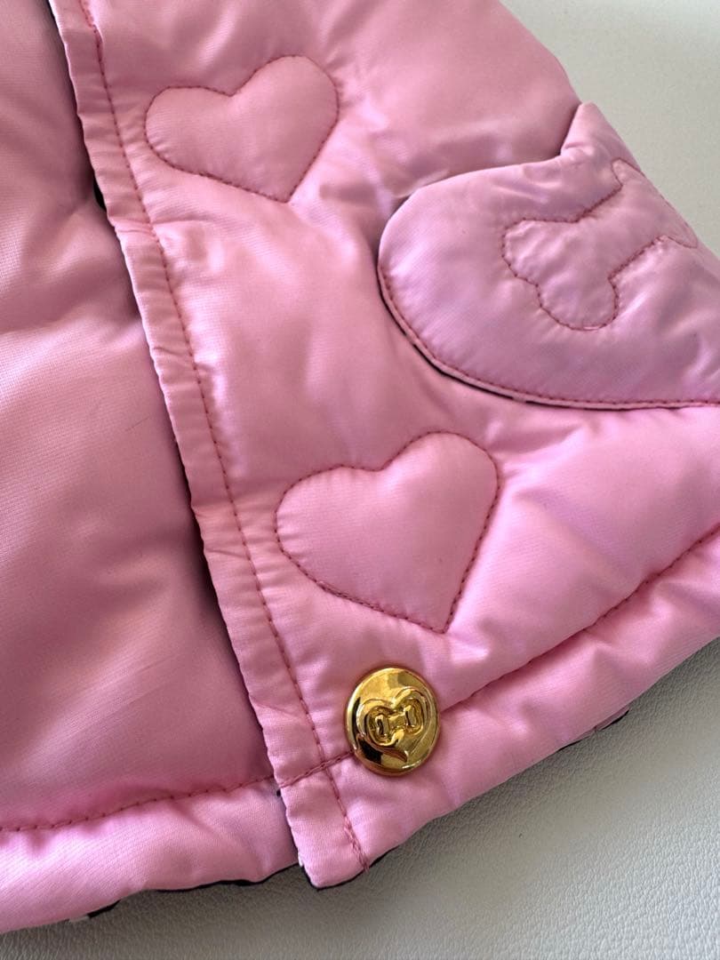 未使用】フィフィ&ロメオ リバーシブルダウンコート ピンク×黒白水玉 S