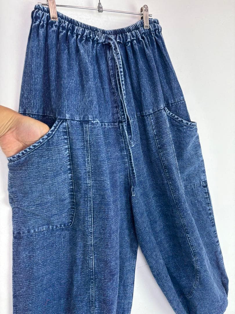 【新品】藍染　ストーンウォッシュ　タイパンツ　バルーン　男女兼用　F455