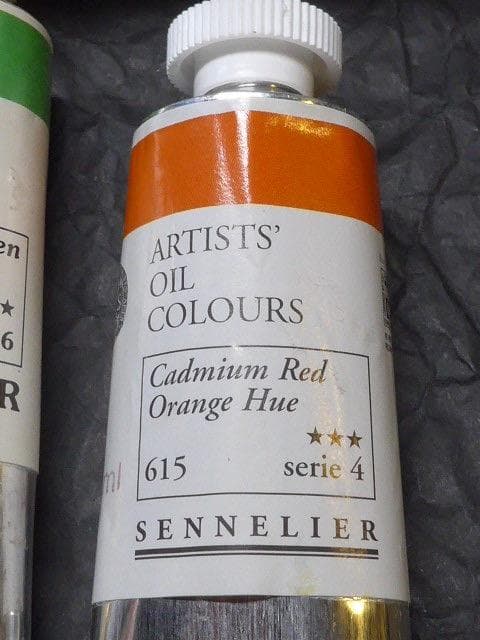 はるち　セヌリエ油絵具４本　カドミウムグリーン　カドミウムレッドほか計４本
