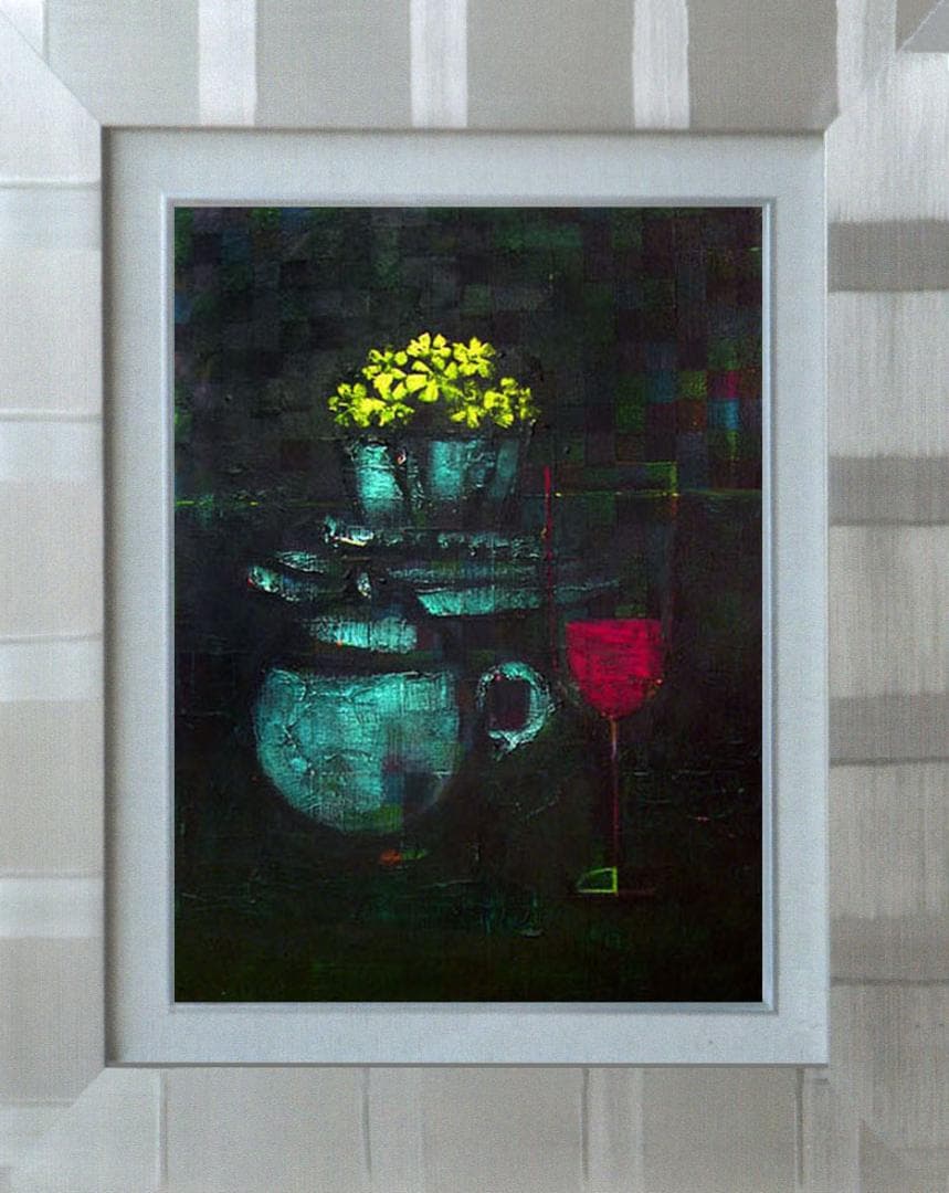 油絵 絵 絵画 インテリア uF6-063404 静物 花 グラス 器 - メルカリ