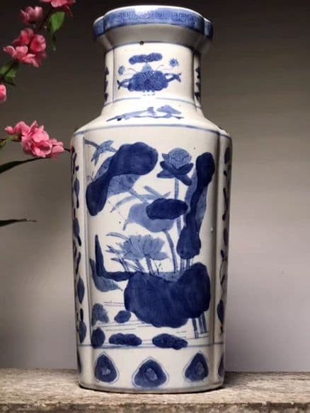 中国花瓶景徳鎮 青花磁 工芸品 古美術品時代物 装飾品置物