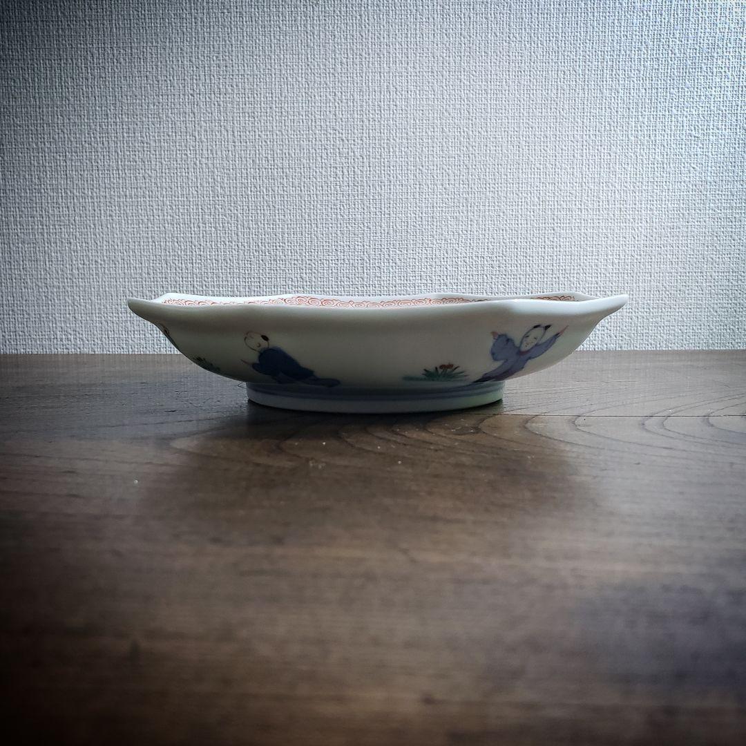 八角形 変形皿 無花果 色絵付 染付 中国童 柿右衛門様式 古伊万里 ロ号