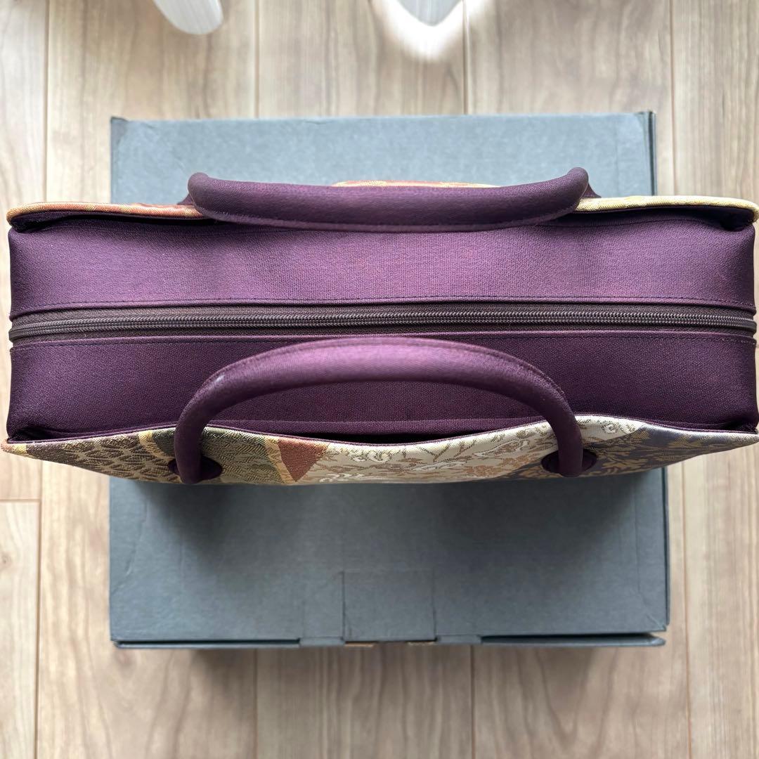 美品　利休バッグ　着物　訪問着　帯地　正絹　和装用バック　紫　　金　紫紺