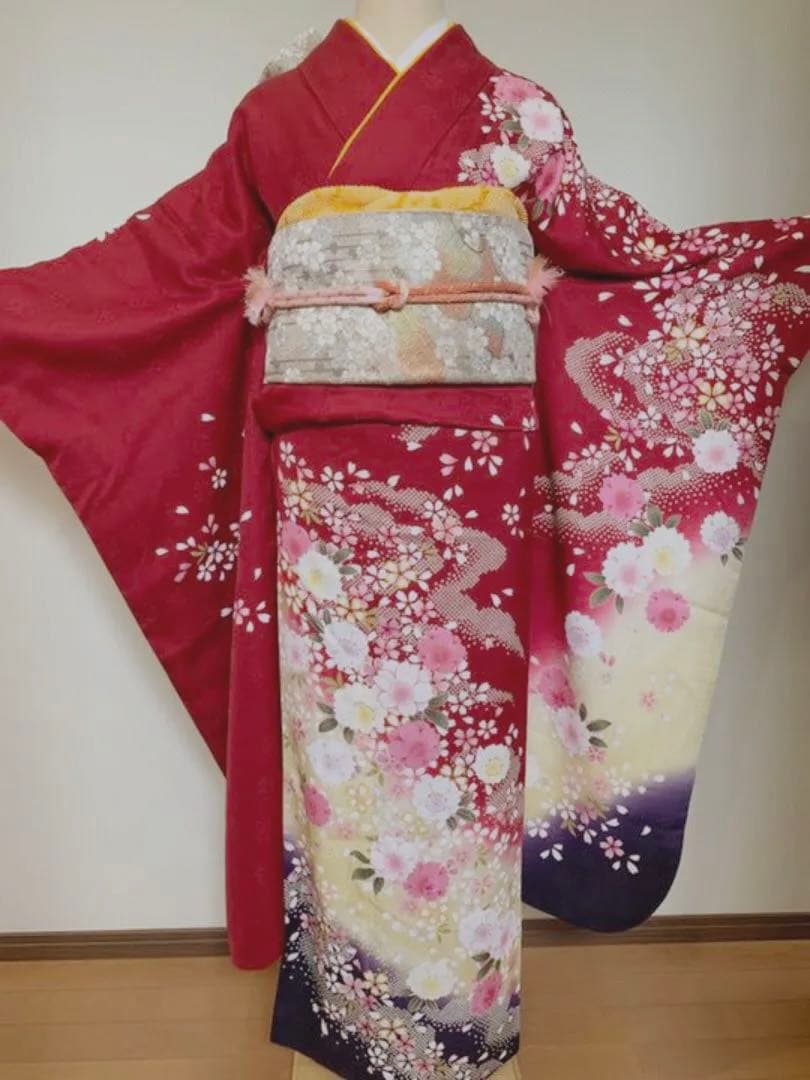 正絹 成人式 振袖セット(赤に桜セット)
