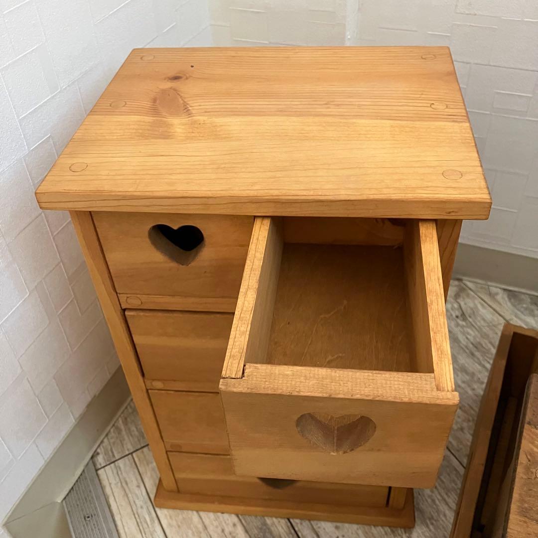 カントリー家具 ハートのくりぬき ハンドメイド品 木製チェスト 5点セット