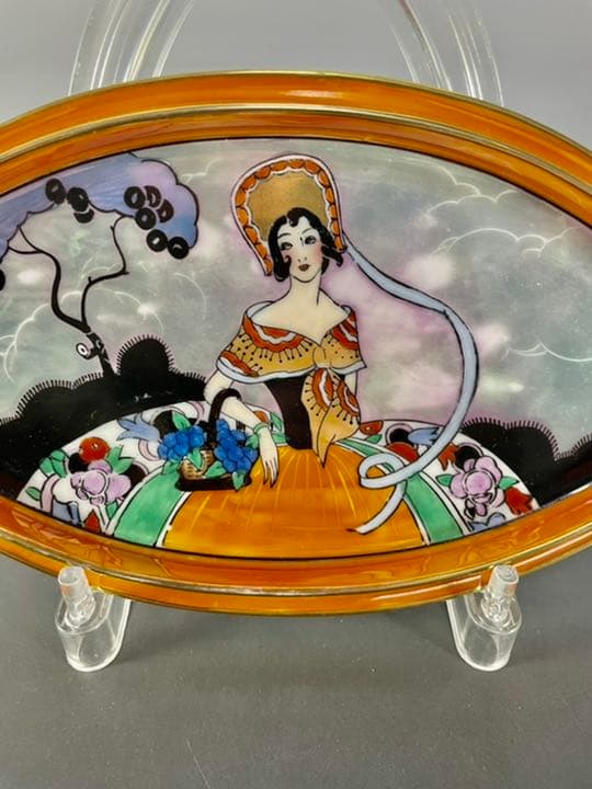 オールドノリタケ デコレディ ハンドル付 トレイ型 絵皿 アールデコ