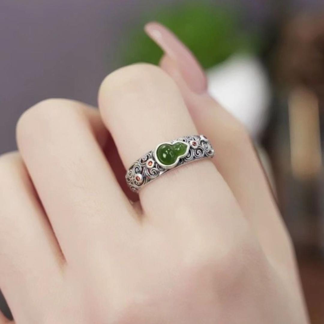 シルバー925 グリーンジェイド 翡翠リング 13号～20号 フリーサイズ