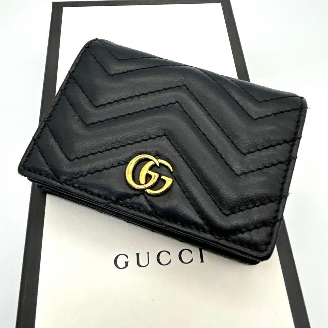 極美✨GUCCI 二つ折り 財布 マーモント GG キルティング レザー 黒