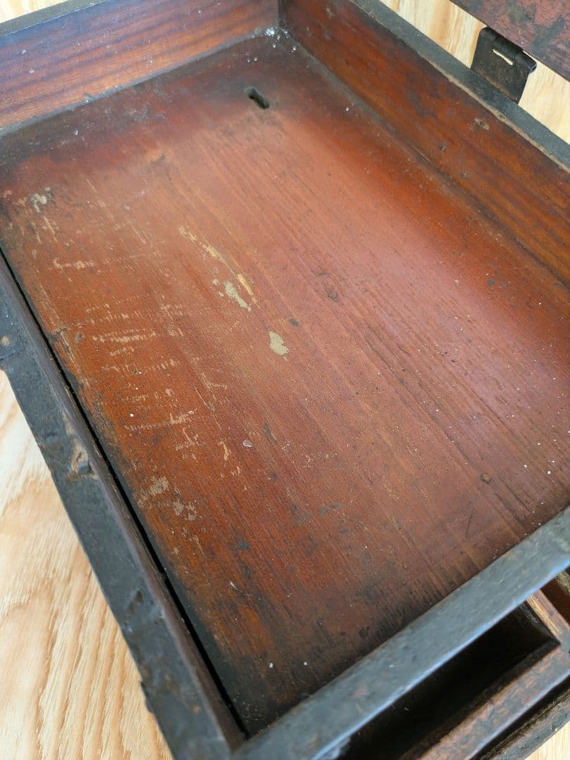 木製文箱 引き出し3個 黒と赤柄