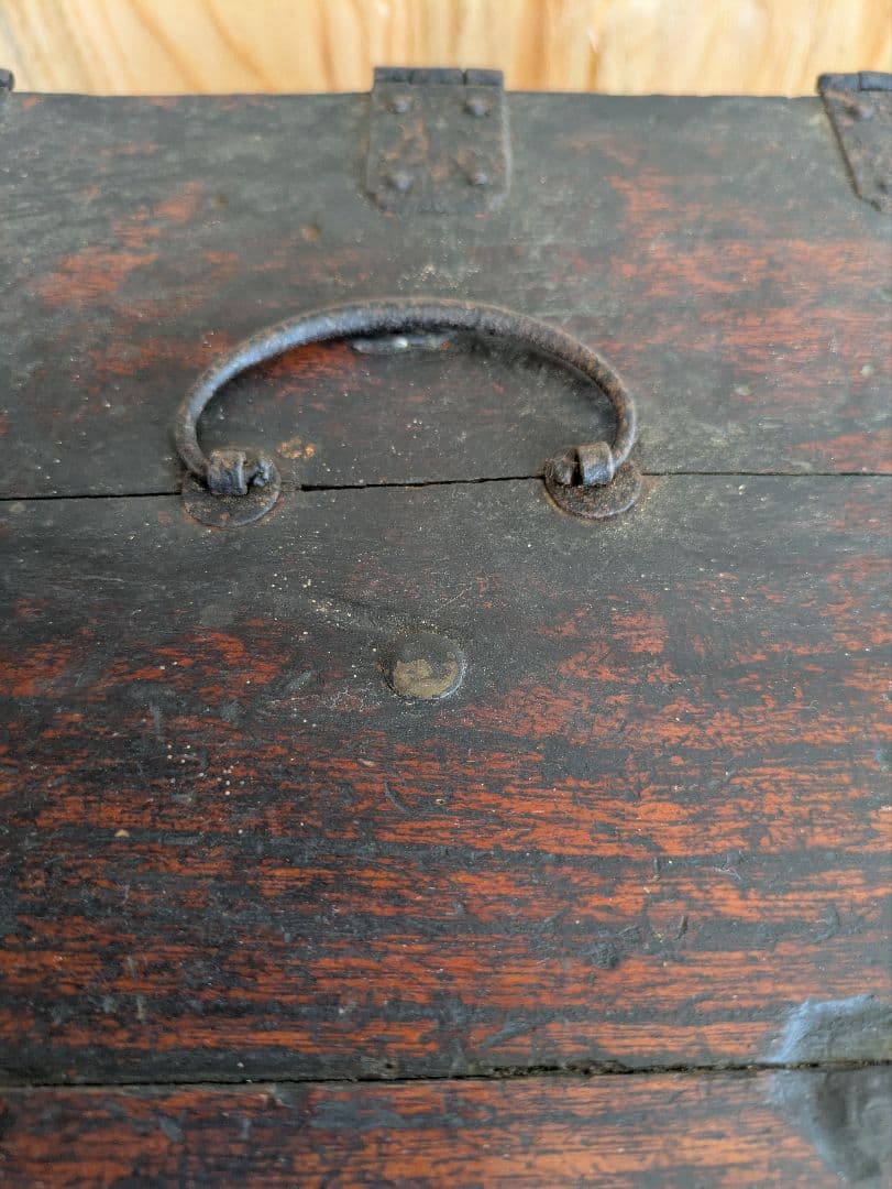 木製文箱 引き出し3個 黒と赤柄