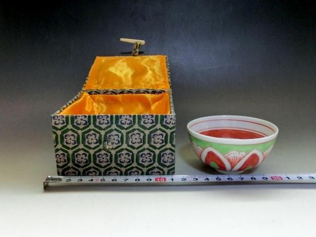 碗□蓮紋赤絵茶碗【瑞佛軒製】江西省陶瓷出口公司景