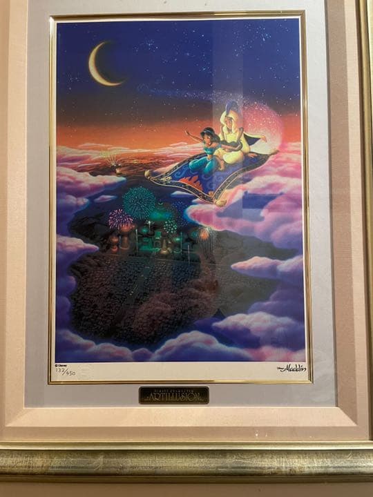 【希少】　Disney ディズニー　ALADDIN アラジン　絵画　美術品　額縁 希少】 Disney ディズニー ALADDIN アラジン 絵画 美術品 額縁 希少
