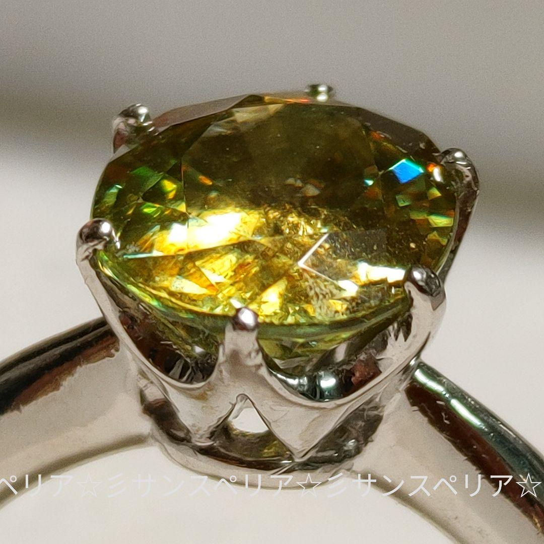 最終値下 少々訳有Pt900大きなスフェーン 3.28ctのシンプルリング鑑別付