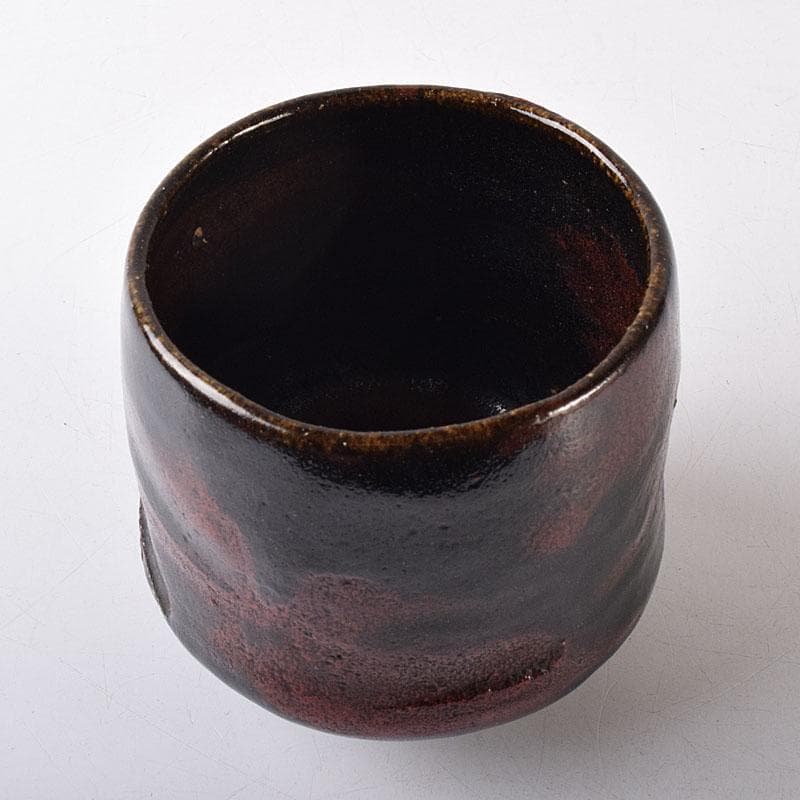 茶道具 楽吉左衛門作 黒楽筒茶碗 仕覆付 共箱 M R8725